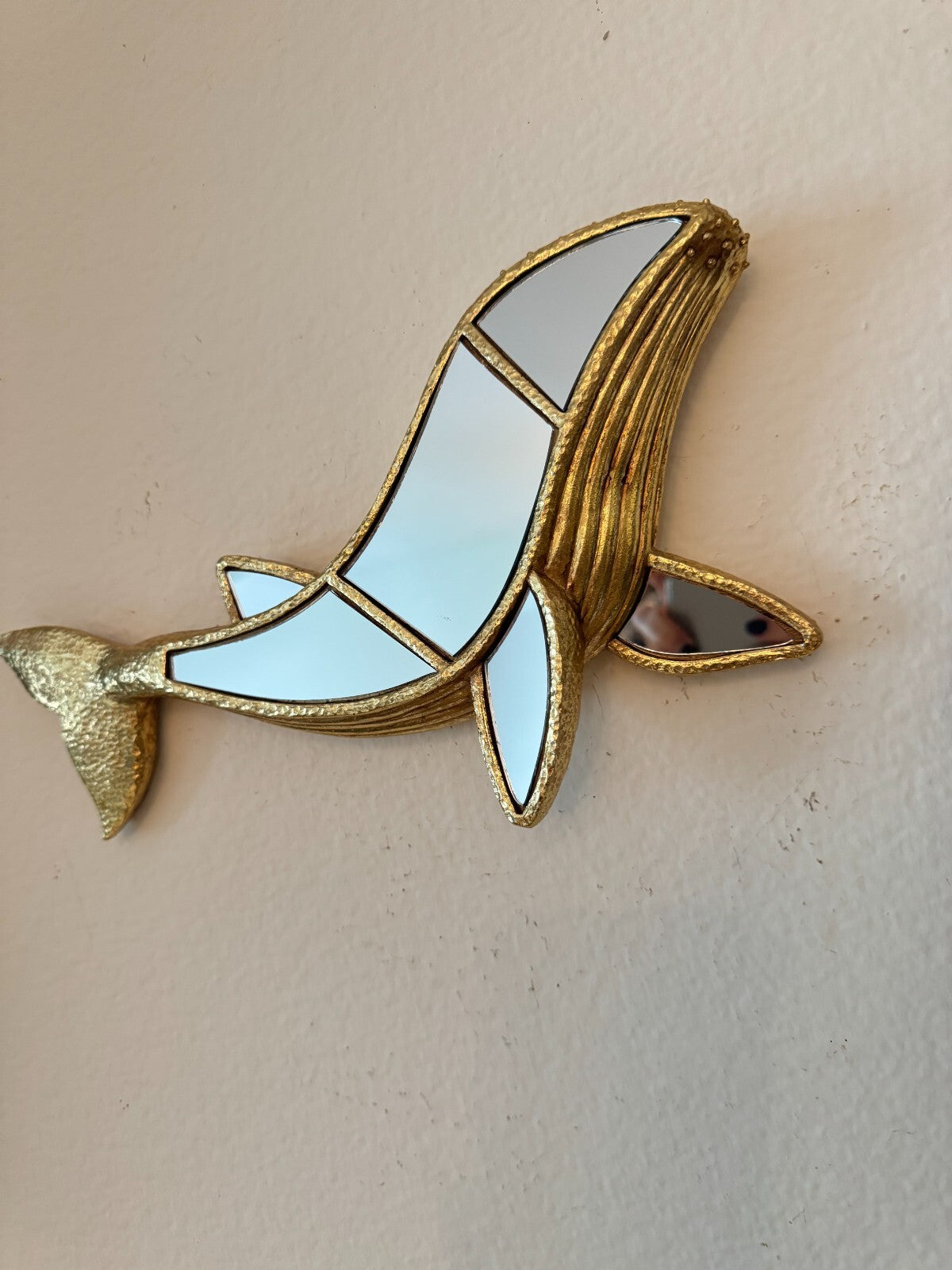 Gold Whale Wall Mirror – 12” Decorative Resin Nautical Accent Piece