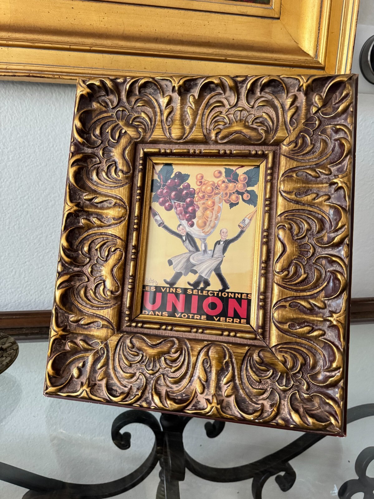 Vintage French Wine Art Print “Union” by Robys 1950 – Ornate Baroque Frame 13x11