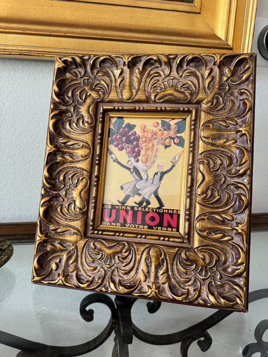 Vintage French Wine Art Print “Union” by Robys 1950 – Ornate Baroque Frame 13x11