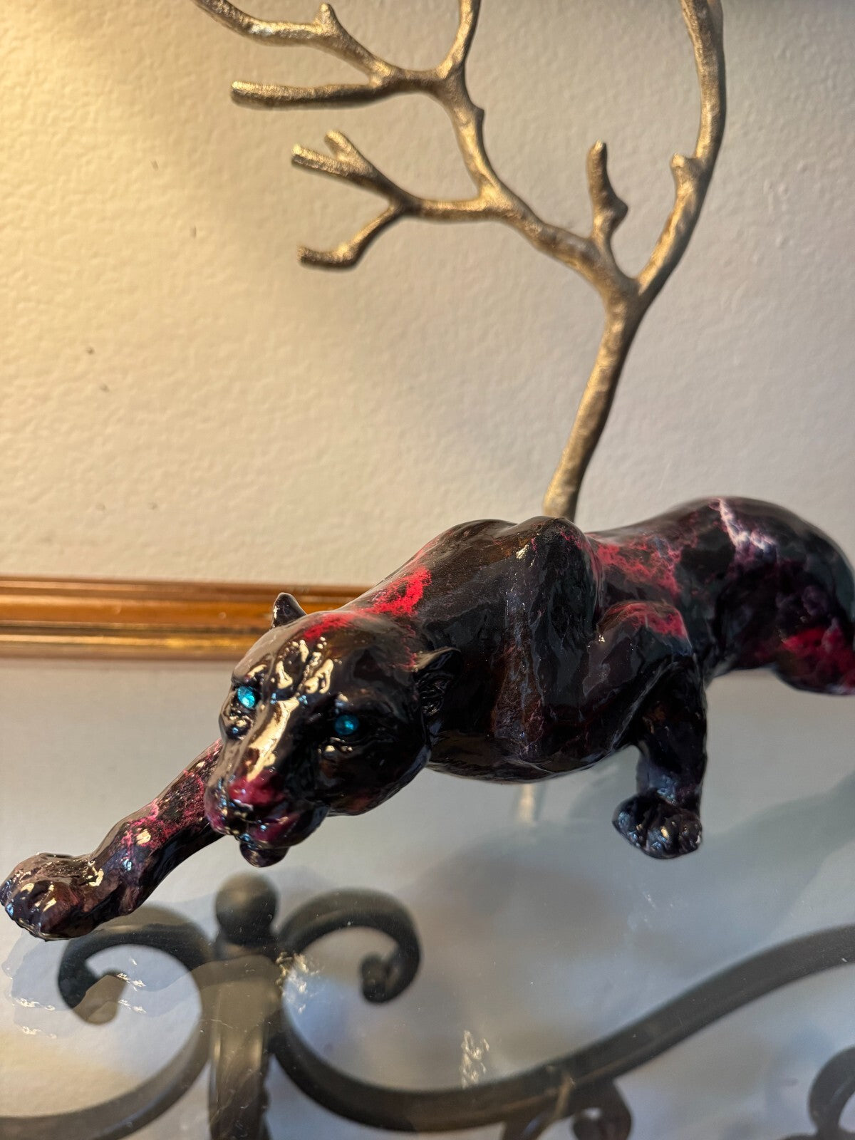 Handcrafted Black Panther Sculpture – Abstract Art Figurine with Black  & Pink