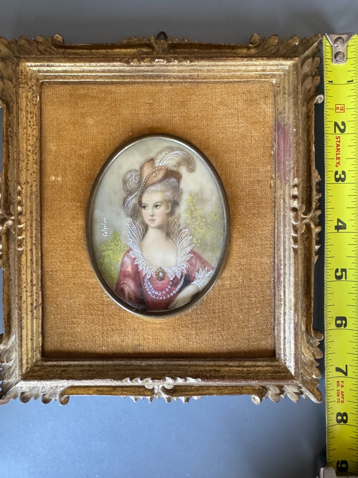 Antique Miniature Portrait Painting Signed Calzolari Framed 19th Century
