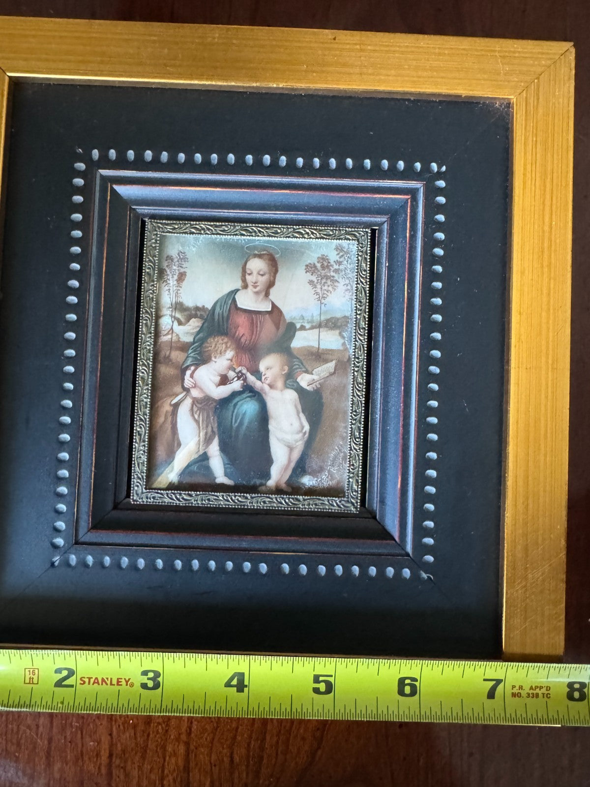 Antique Miniature Religious Painting “Madonna and Child with St. John” Gold Fram