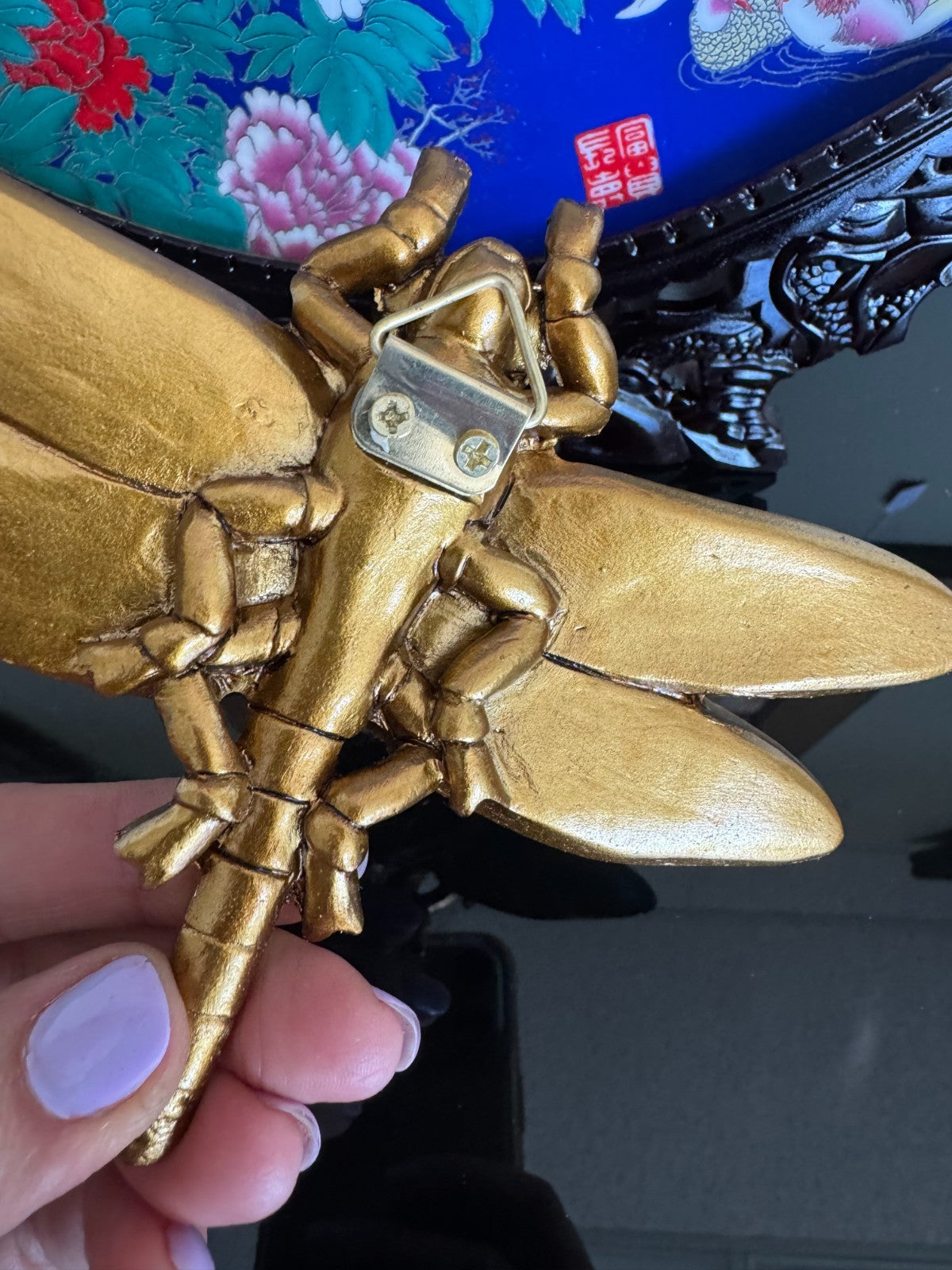 Golden Dragonfly Wall Decor – Textured Resin Insect Sculpture, 5” Hanging Art