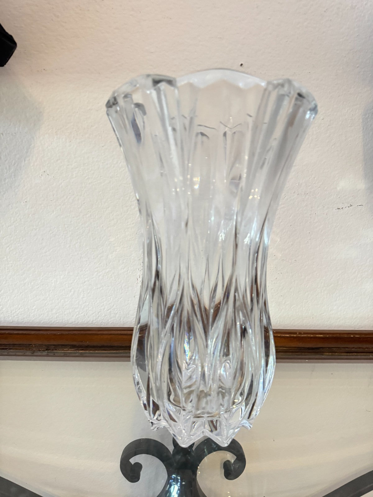 Elegant 12” Cut Crystal Flared Vase – Heavyweight Clear Glass, Ribbed Design
