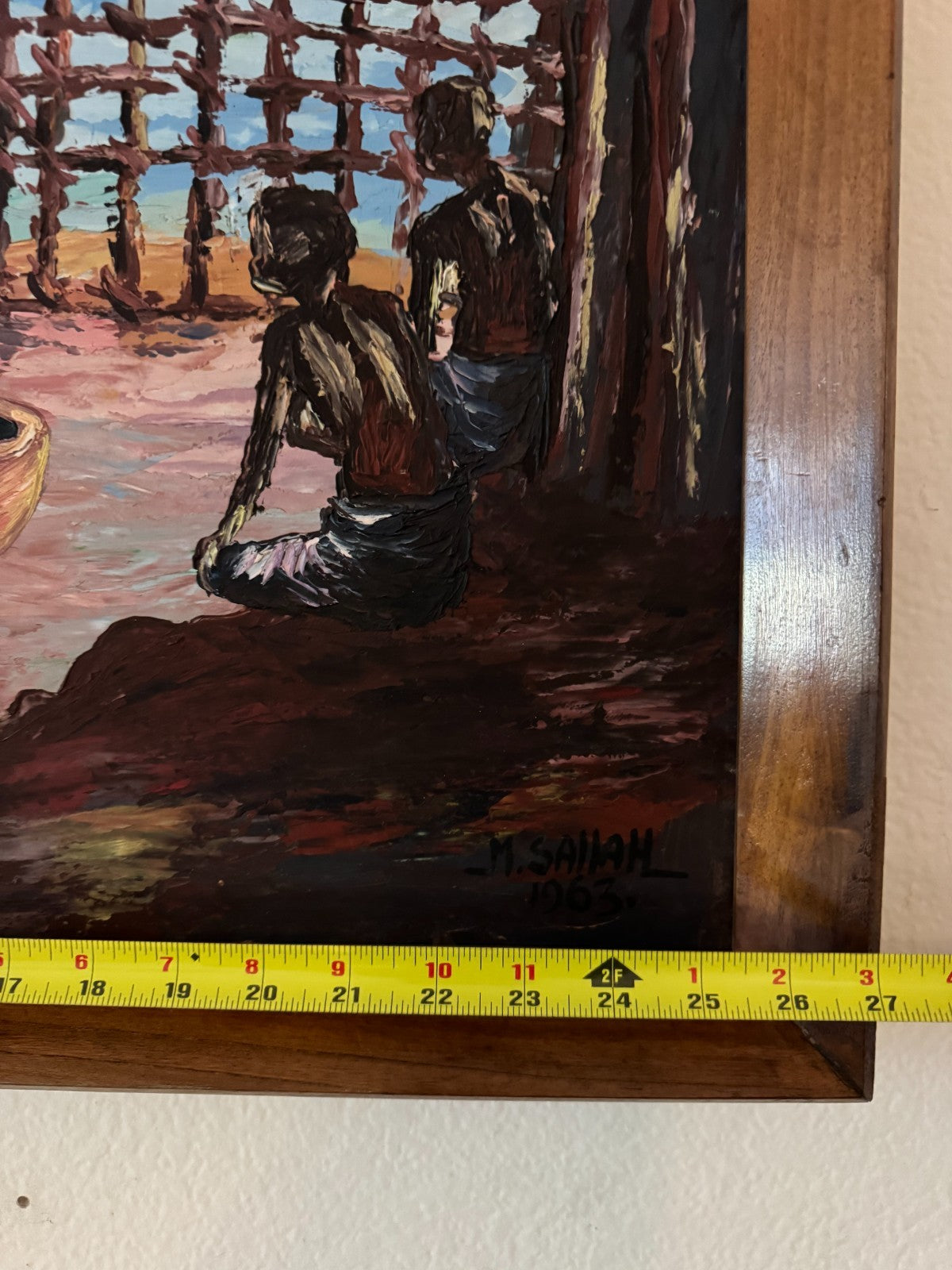Vintage African Tribal Interior Painting Signed M. Sallah 1963 – Framed 21”x27”