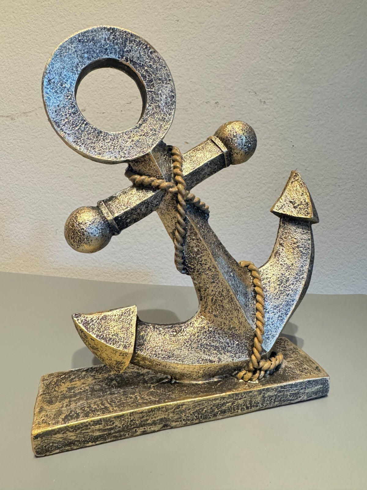 Nautical Anchor Resin Statue with Rope Accents – Coastal Home Décor