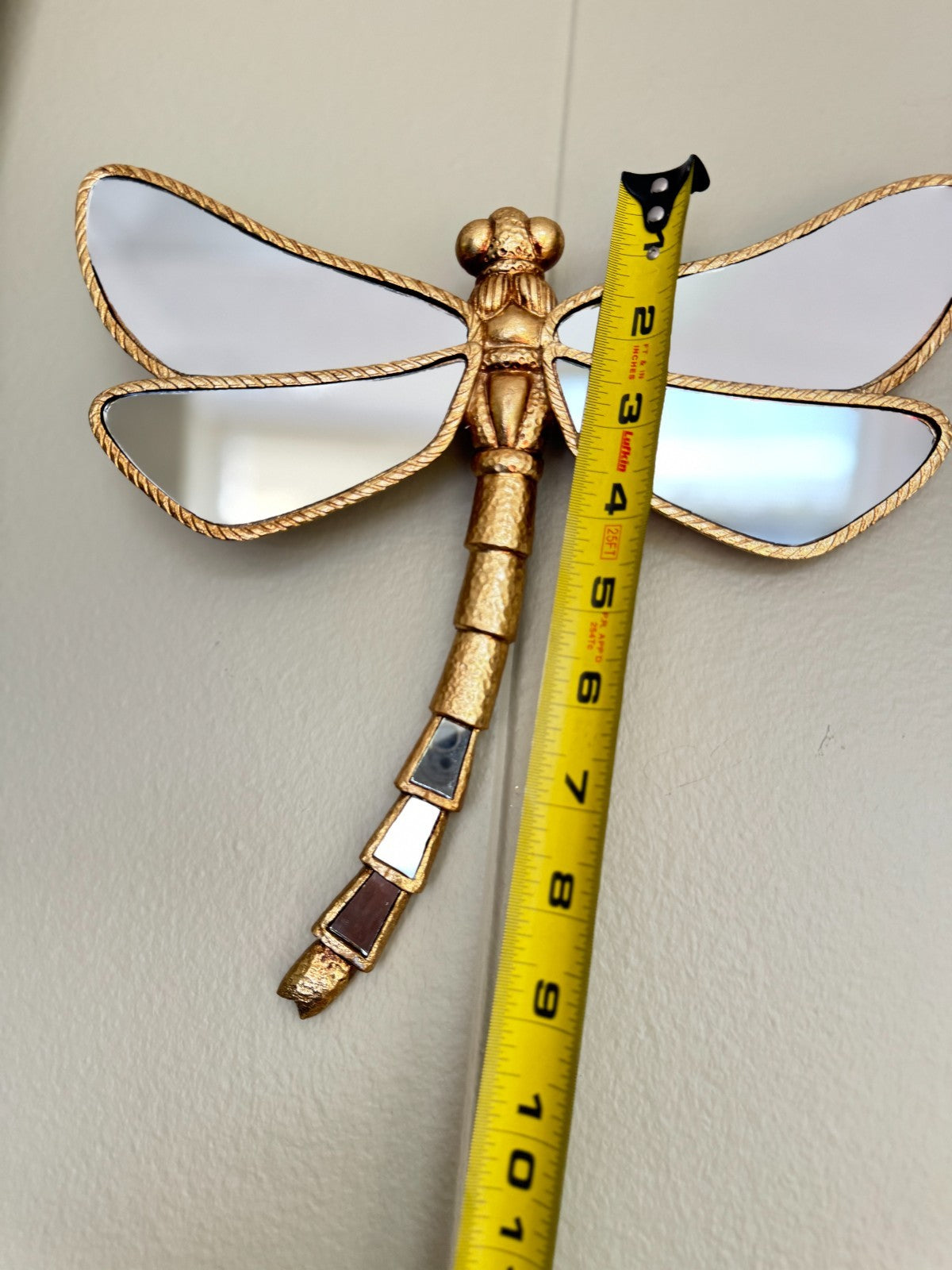 Gold Dragonfly Wall Mirror Décor – Resin Insect Art  Brand New  10” x 9”