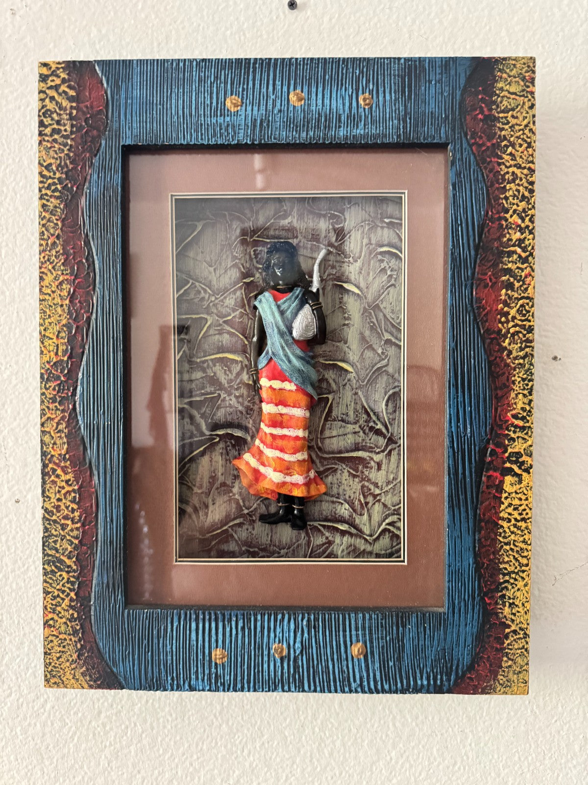 Framed 3D African Wall Art – Woman in Traditional Dress – Mixed Media Shadow Box