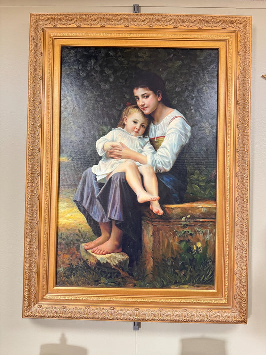 Large 32x44” Oil Painting Mother and Child Classic Realism, Framed, Unsigned