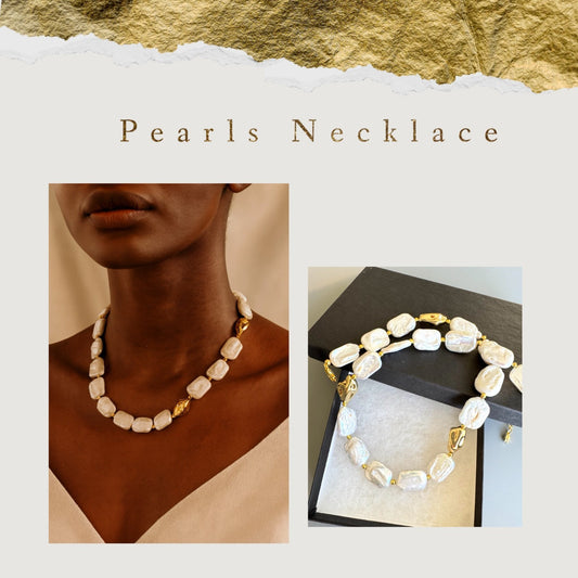 Baroque Freshwater Pearl Necklace with Gold-Tone Accent Beads, Adjustable 18”