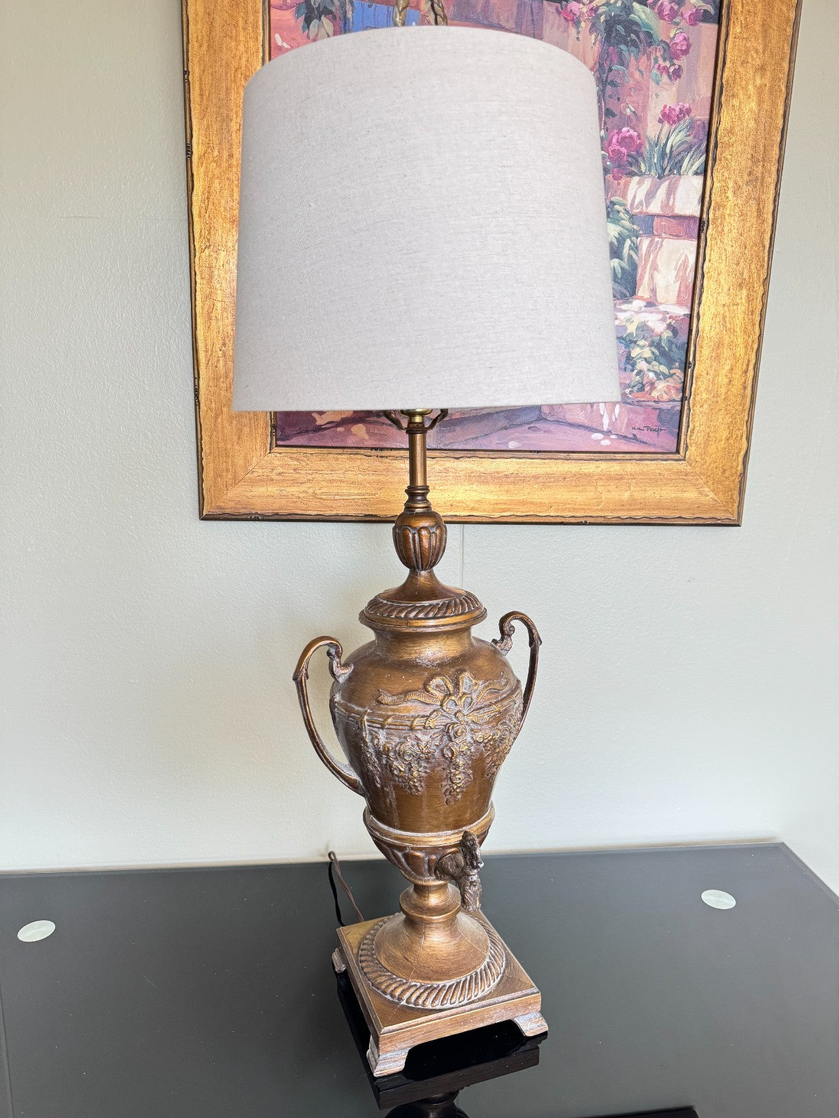 Vintage Bronze-Style Samovar Table Lamp with Spigot & Shade – 35” Tall