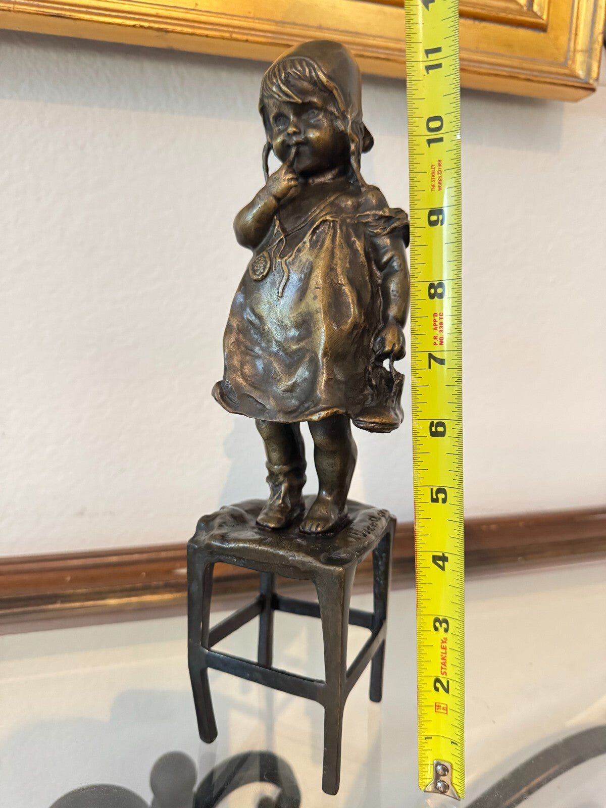 Pair of Original Bronze Sculptures by Juan Clara – Charming Girl Figures on Chai