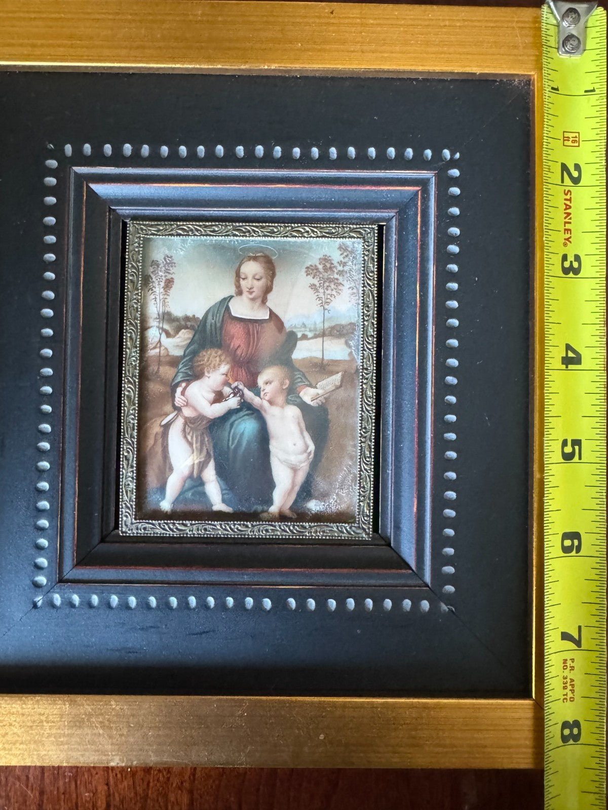 Antique Miniature Religious Painting “Madonna and Child with St. John” Gold Fram