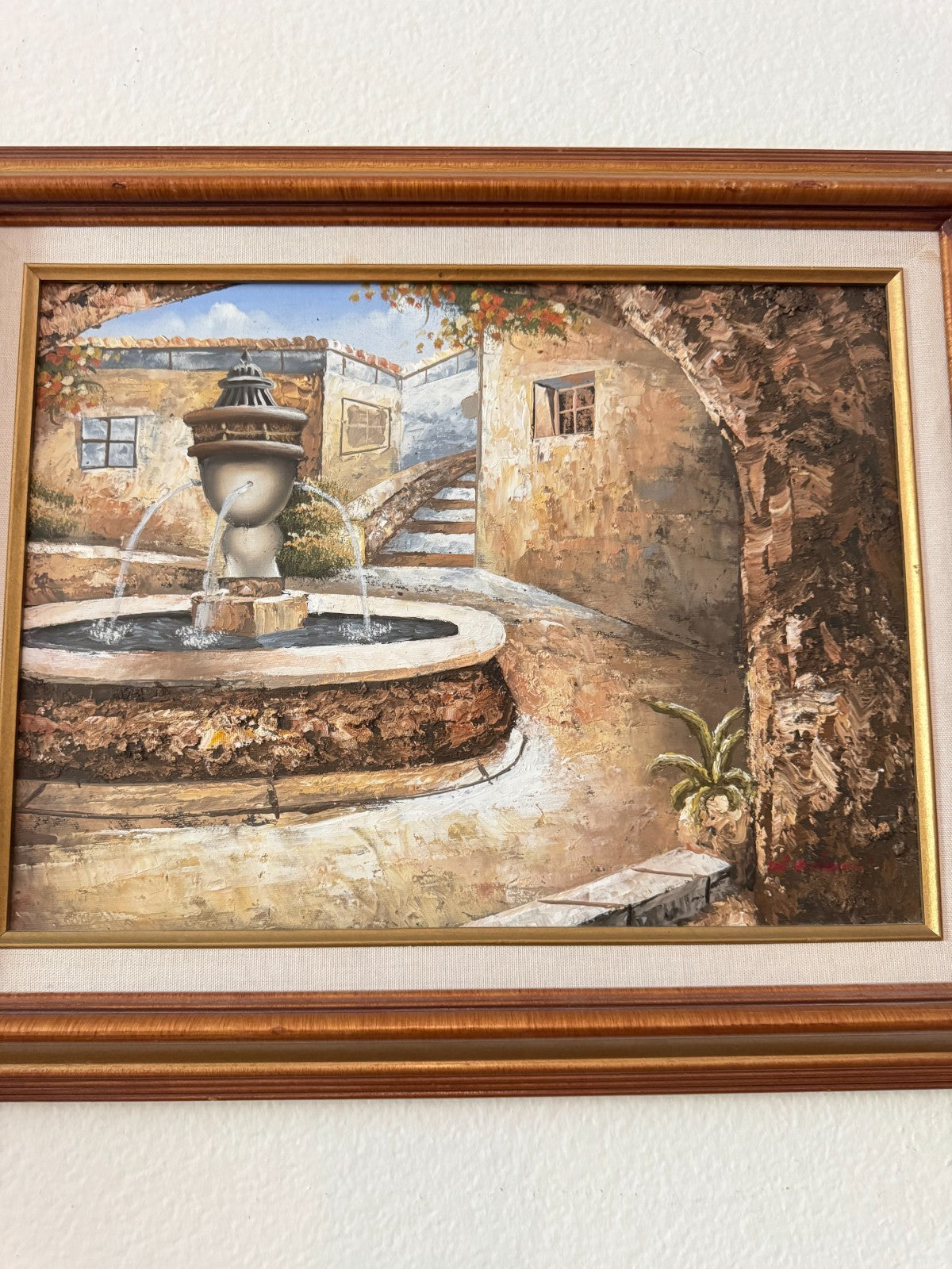 W. Nelson Signed Original Oil Painting – Mediterranean Courtyard Scene – 15x20 W