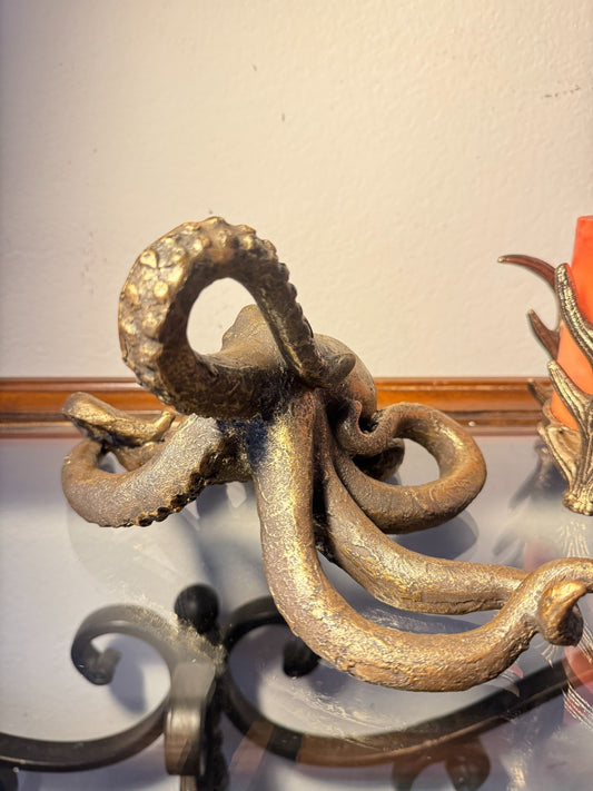 Bronze Finish Resin Octopus Figurine – 7” Nautical Coastal Decor Statue