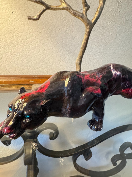 Handcrafted Black Panther Sculpture – Abstract Art Figurine with Black  & Pink