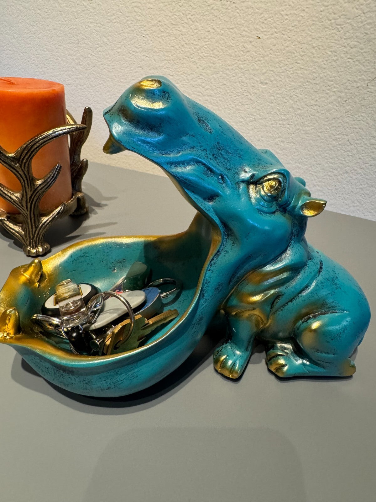 Turquoise  Hippo Decorative Storage Tray - Stylish Home Decor Accessory for Key