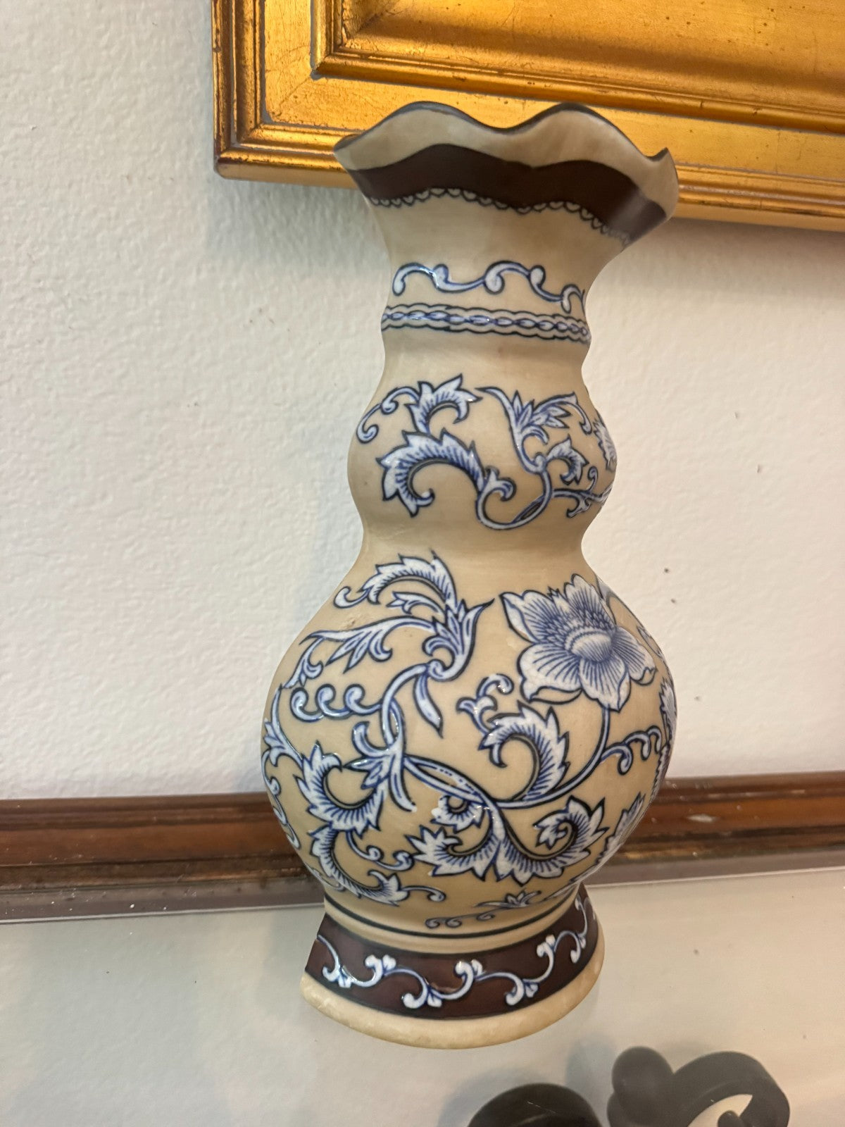 Formalities by Baum Bros. Blue & White Ceramic Wall  Vase – 13” Floral Asian