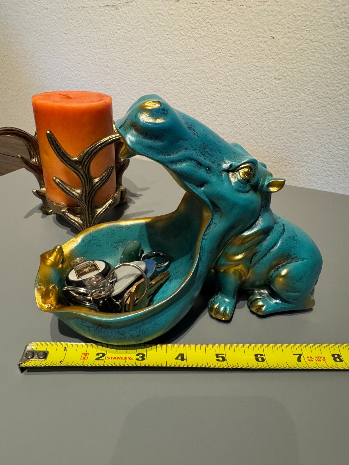 Turquoise  Hippo Decorative Storage Tray - Stylish Home Decor Accessory for Key