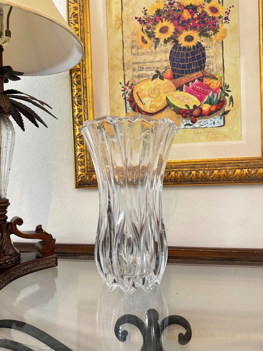 Elegant 12” Cut Crystal Flared Vase – Heavyweight Clear Glass, Ribbed Design