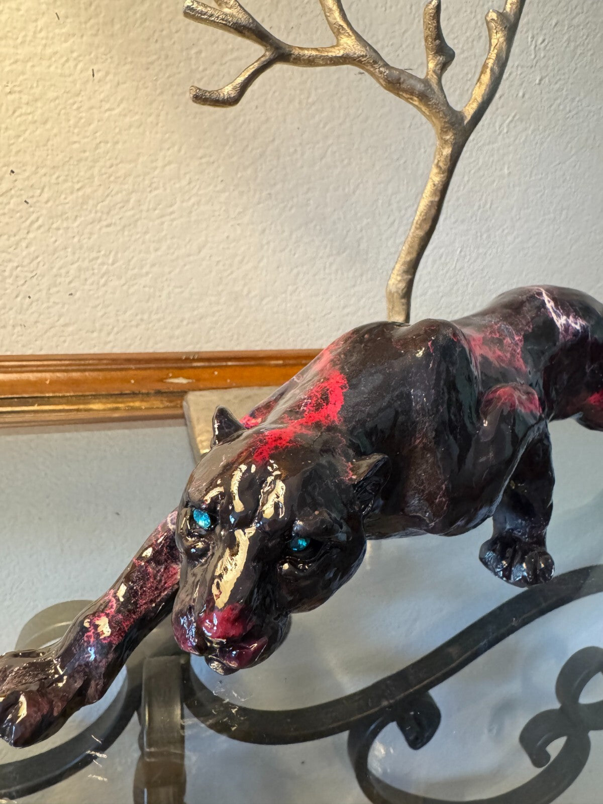 Handcrafted Black Panther Sculpture – Abstract Art Figurine with Black  & Pink