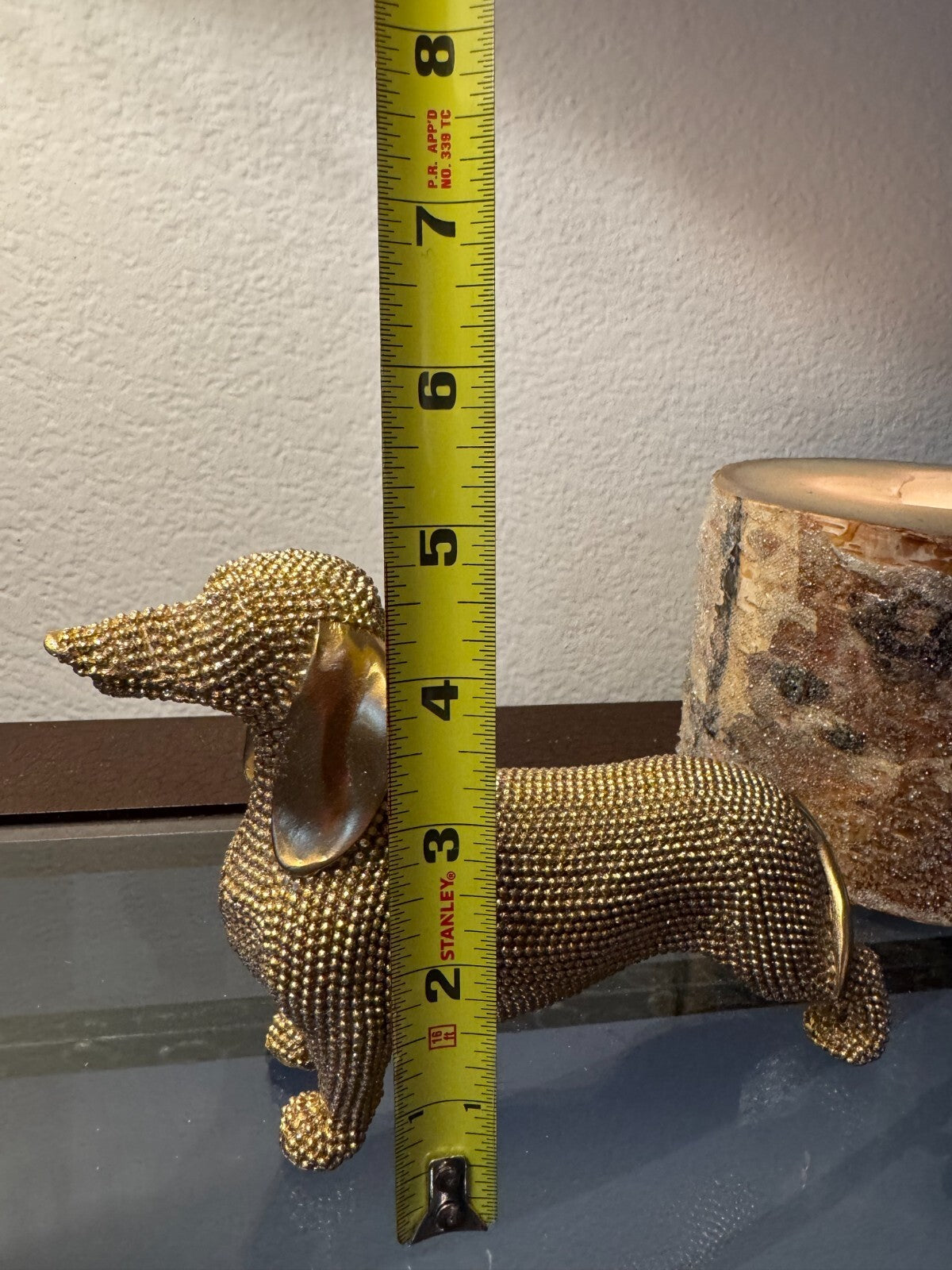 Elegant Gold Beaded Dachshund Dog Figurine – Decorative Sculpture, 6 Long