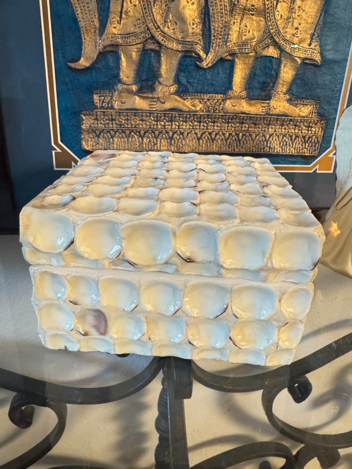 Decorative Square Shell Mosaic Jewelry Box – 6.5”x6.5” Coastal Style