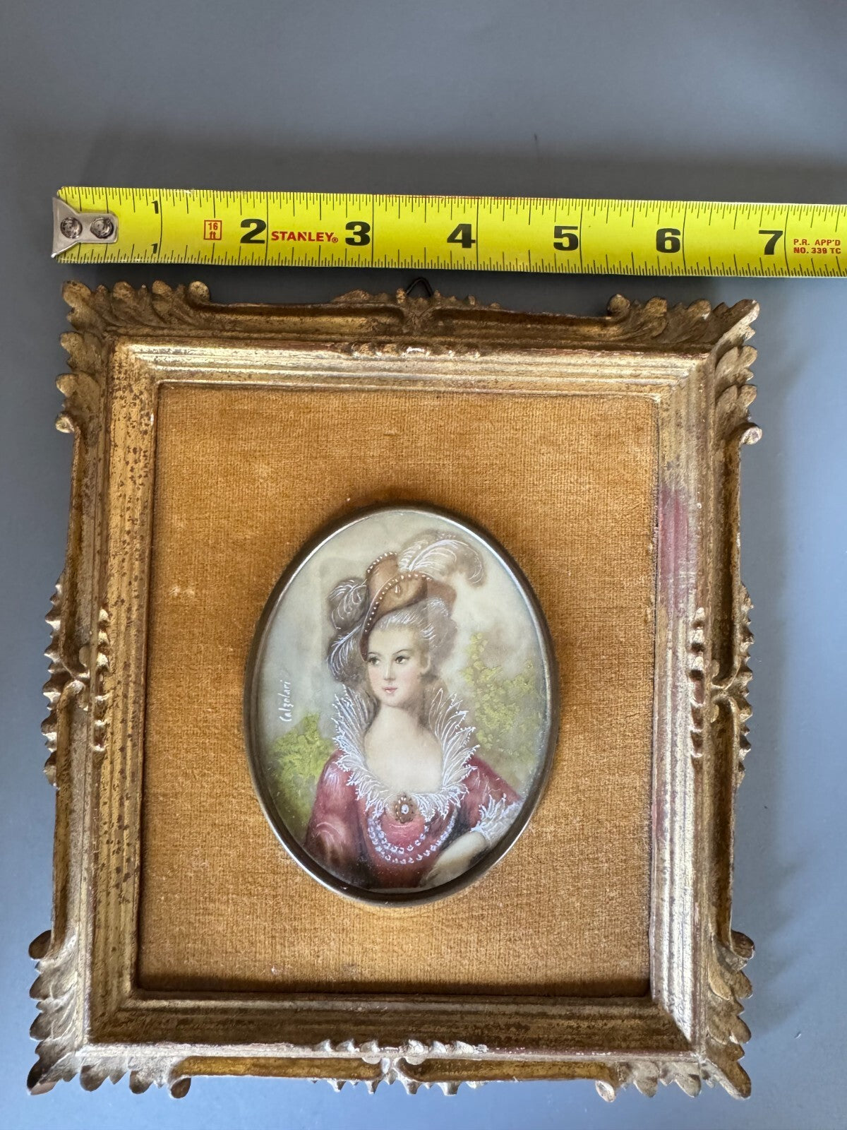 Antique Miniature Portrait Painting Signed Calzolari Framed 19th Century