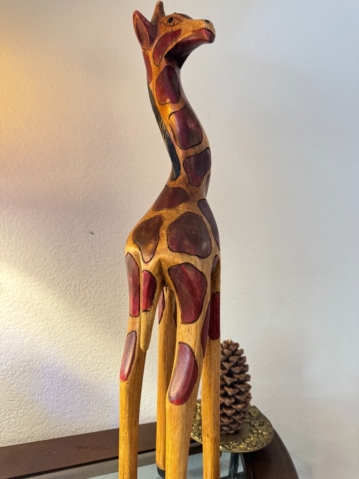 Hand-Carved Wooden Giraffe Sculpture  22 inchesTall African Tribal Art Decor,