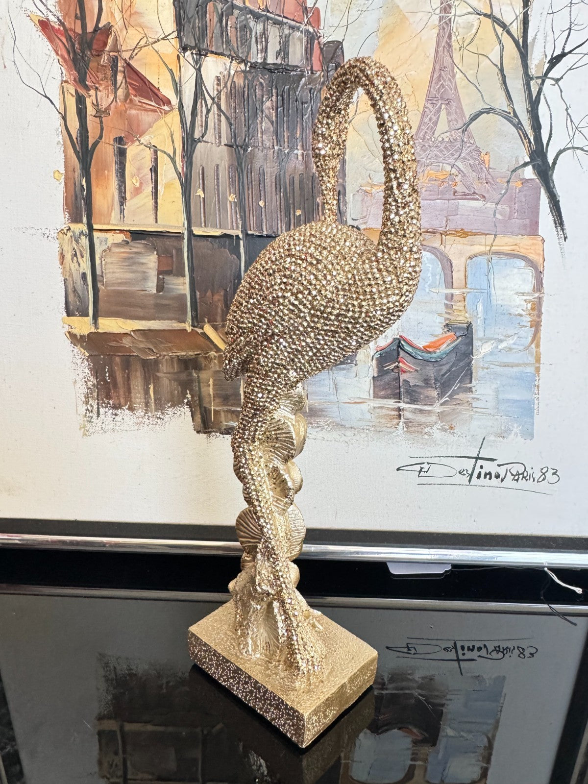 Sparkling Gold Resin Flamingo Figurine – 8” Tall Decorative Bird Statue,  Brand