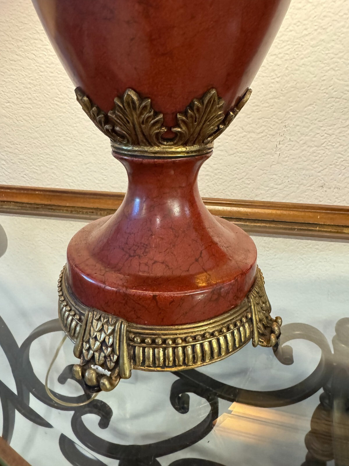 Vintage Ornate Brass Swan Handle Table Lamp – 33” Tall with Red Shade,