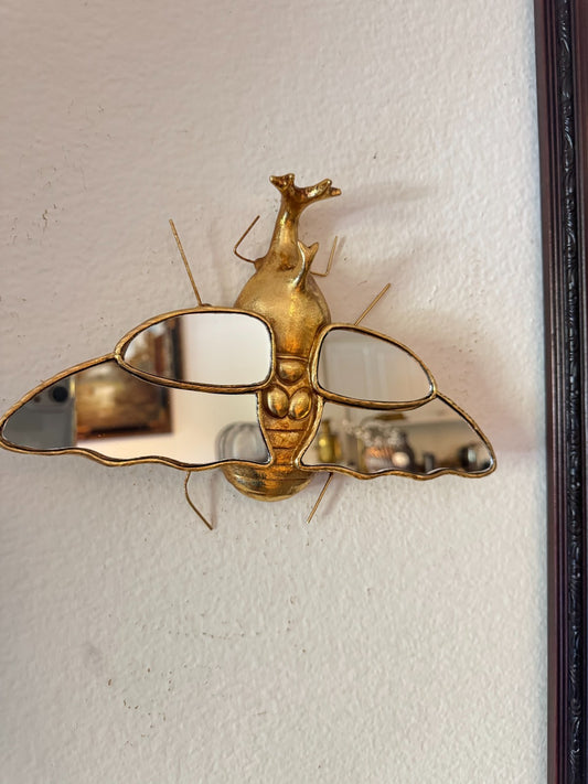 Resin Insect Wall Mirror – Beetle Bug Design with Mirrored Wings, 10”x7”,