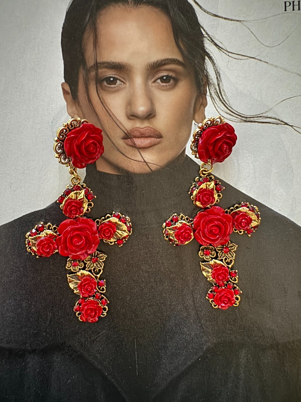 Roses Cross Earring| Fashion Vintage Accessory|  Pin Free Shipping 2-5 Days