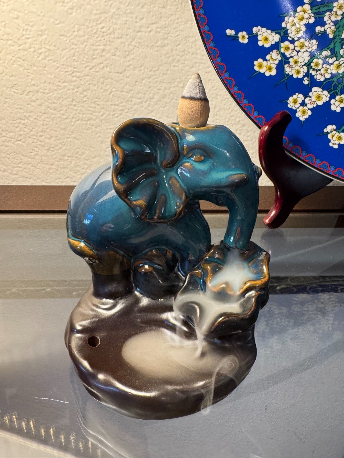 Handmade Ceramic Elephant Backflow Incense Burner Watefror Yoga And Meditation,
