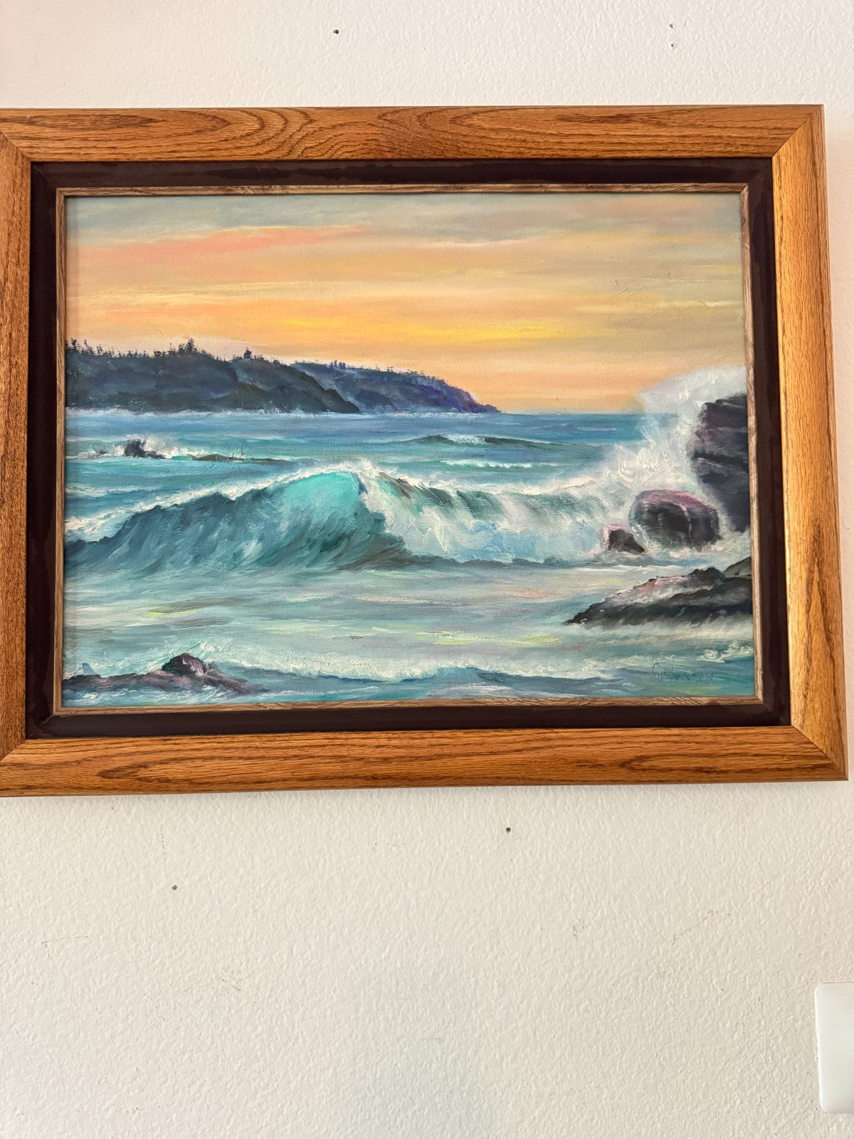 Original Seascape Oil Painting by Antranik Framed Ocean Sunset  Art 29x22