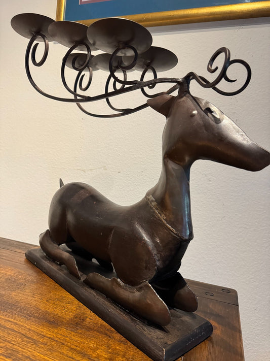 Large Vintage  Rustic Metal Wood Deer Candle Holder 18”x21” Home Decor