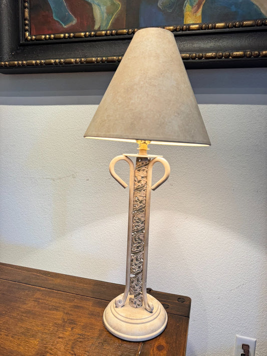 Vintage Beige Ornate Table Lamp with Textured Shade - Elegant Design