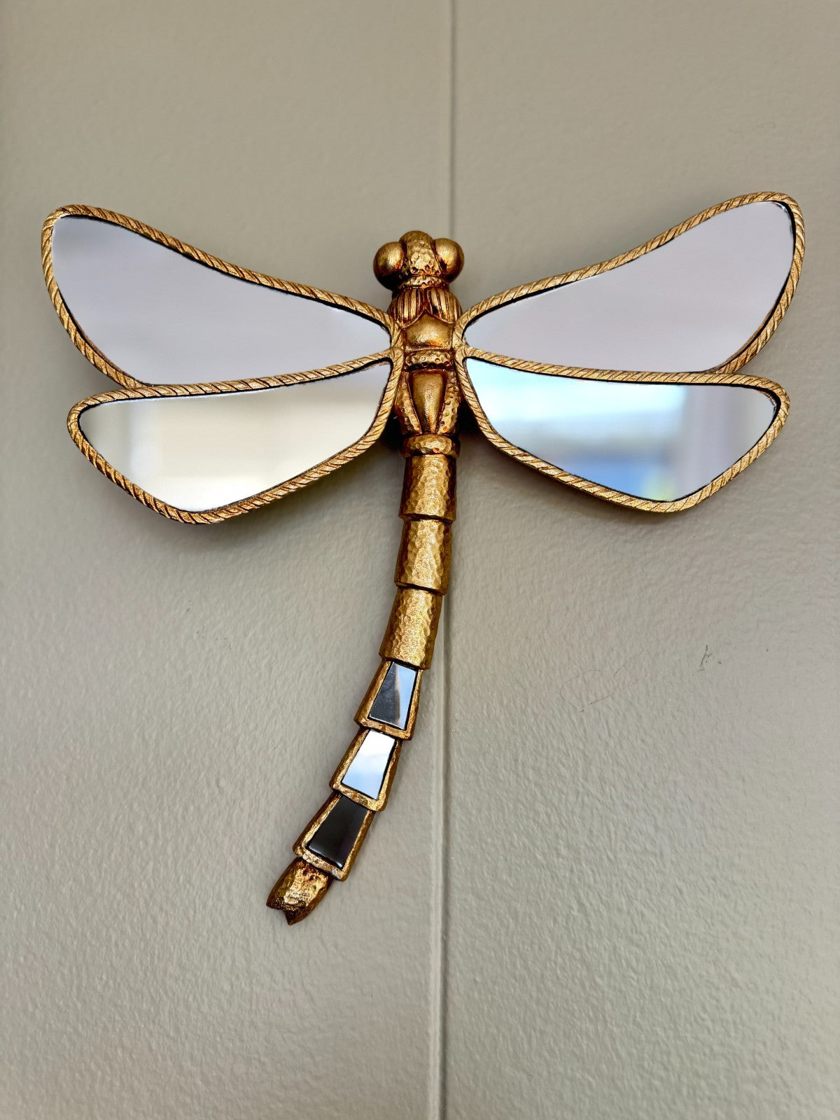 Gold Dragonfly Wall Mirror Décor – Resin Insect Art  Brand New  10” x 9”