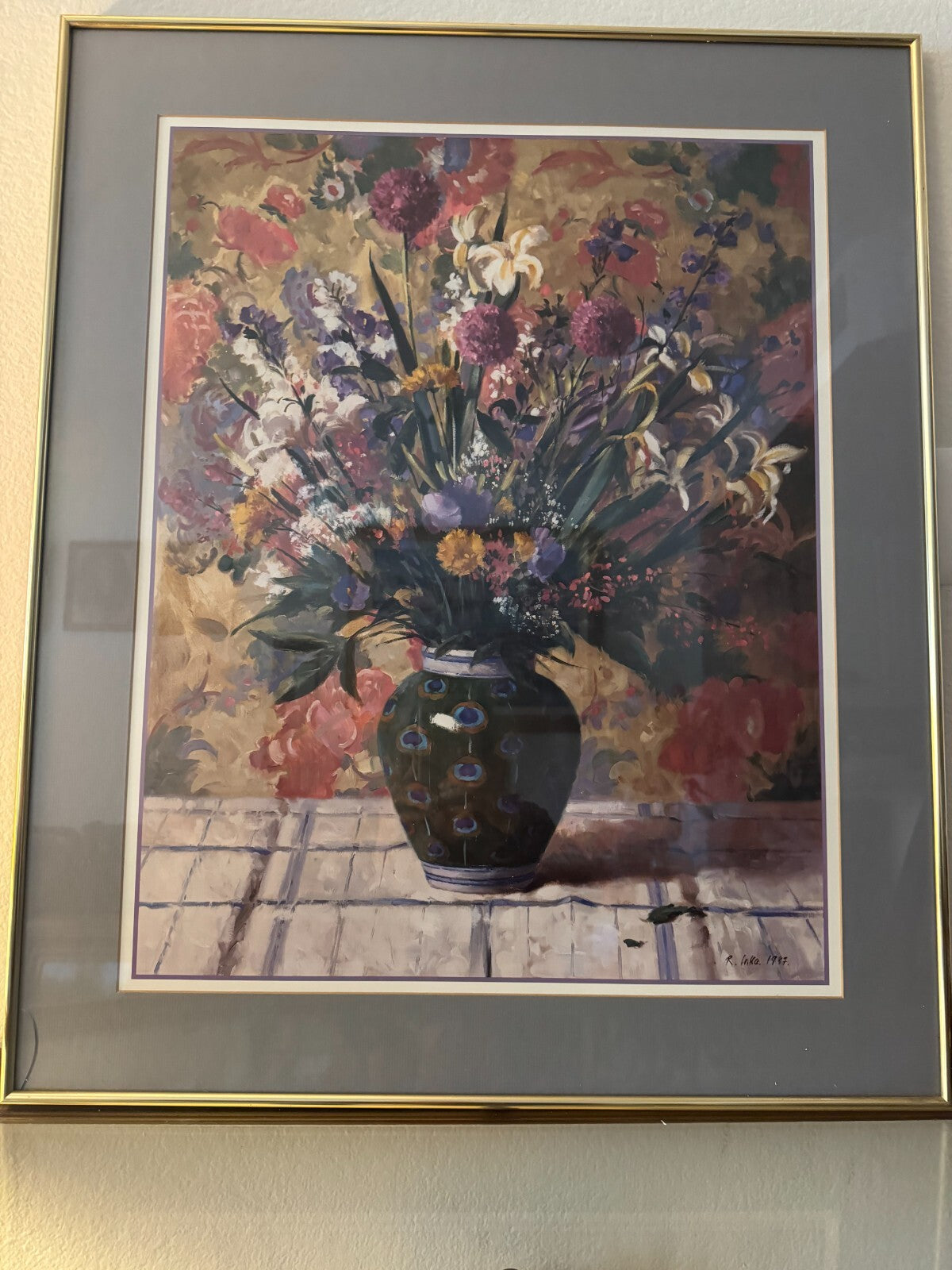 Large Original Framed Print Still Life  by R. Laka 1987 Vintage  32''x27''