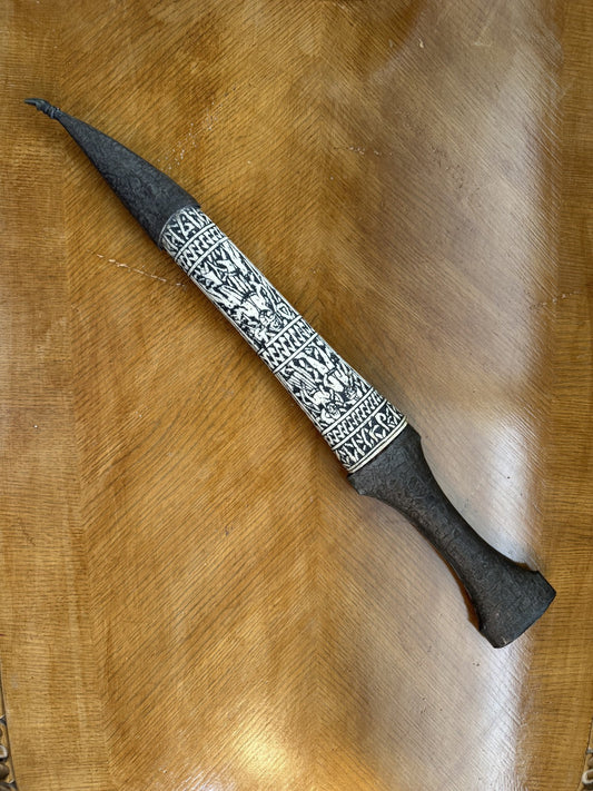 Antique Persian Ritual Atom (Atham) Dagger Ornate Scabbard & Etched Blade 19th C