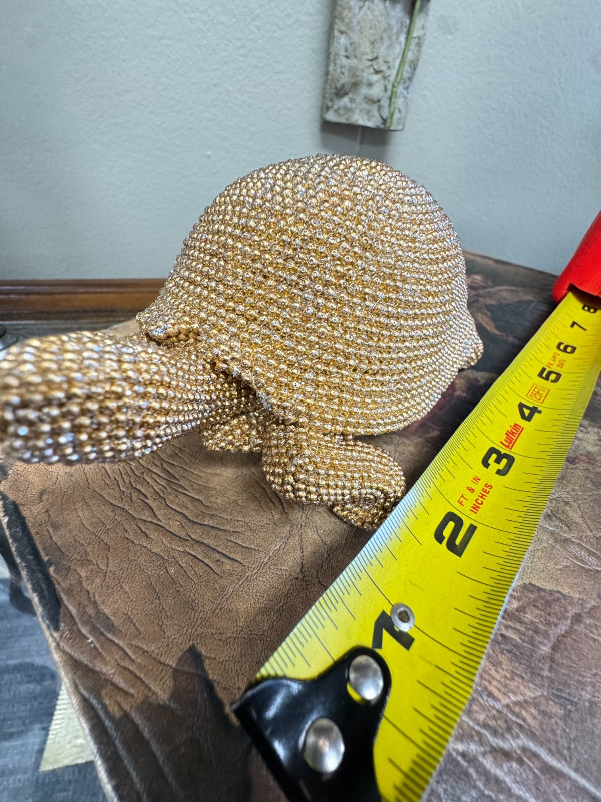 Gold Rhinestone Sea Turtle Figurine – Sparkling Resin Coastal Home Décor (5”)