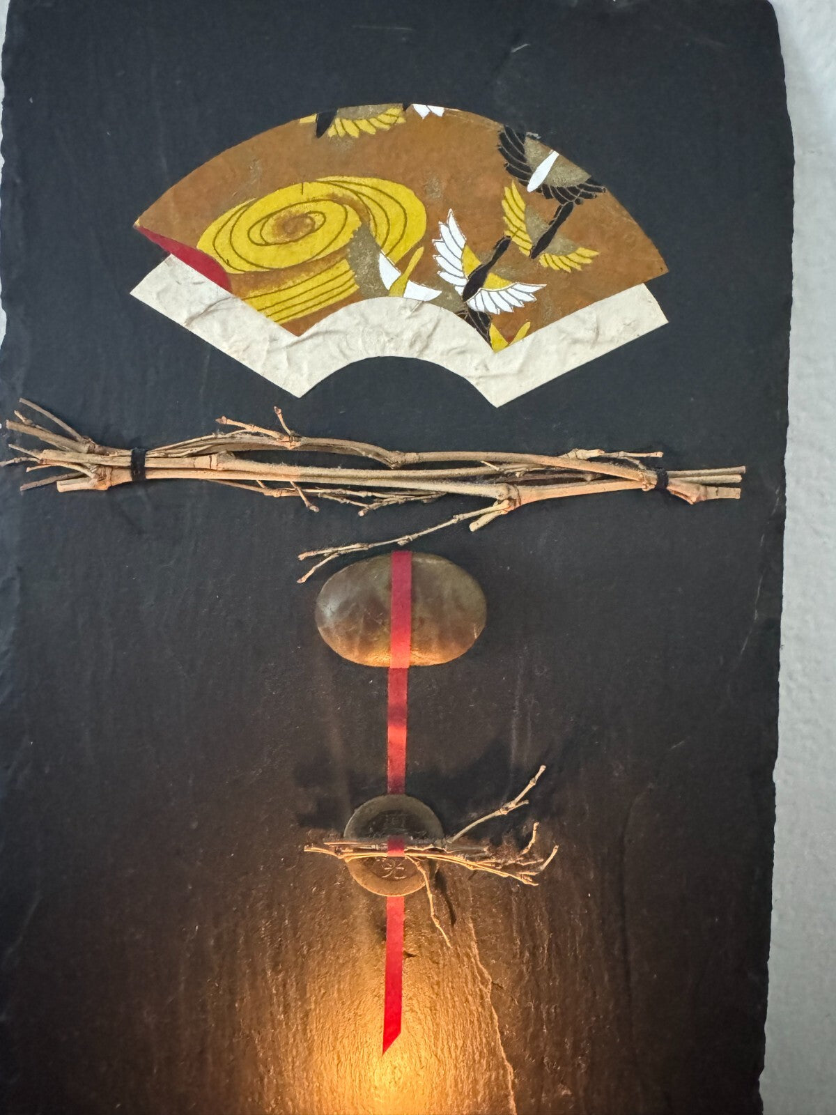 Handcrafted Slate Wall Art with Candle Holder – Japanese Zen Stone Decor