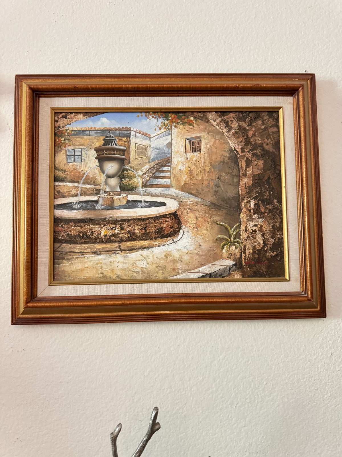 W. Nelson Signed Original Oil Painting – Mediterranean Courtyard Scene – 15x20 W