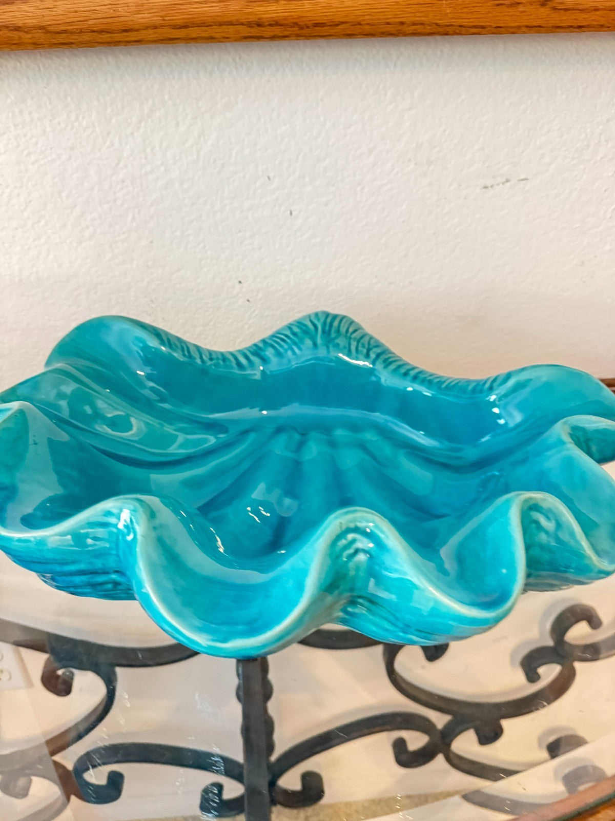 Large Turquoise Ceramic Clam Shell Bowl | Marine Style  16”