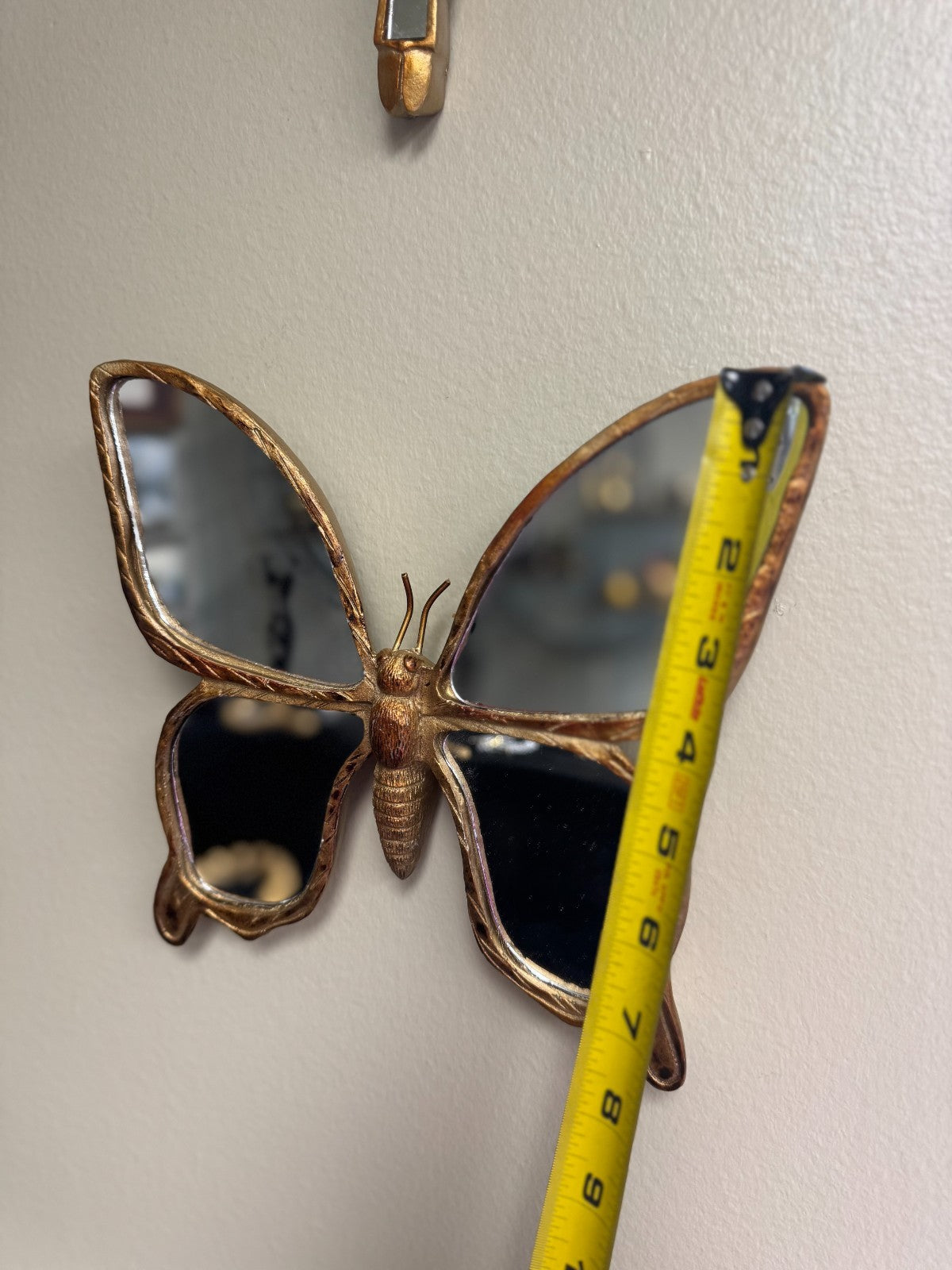Set of 2 Resin Wall Mirrors – Dragonfly & Butterfly Insect Design, Gold Finish,