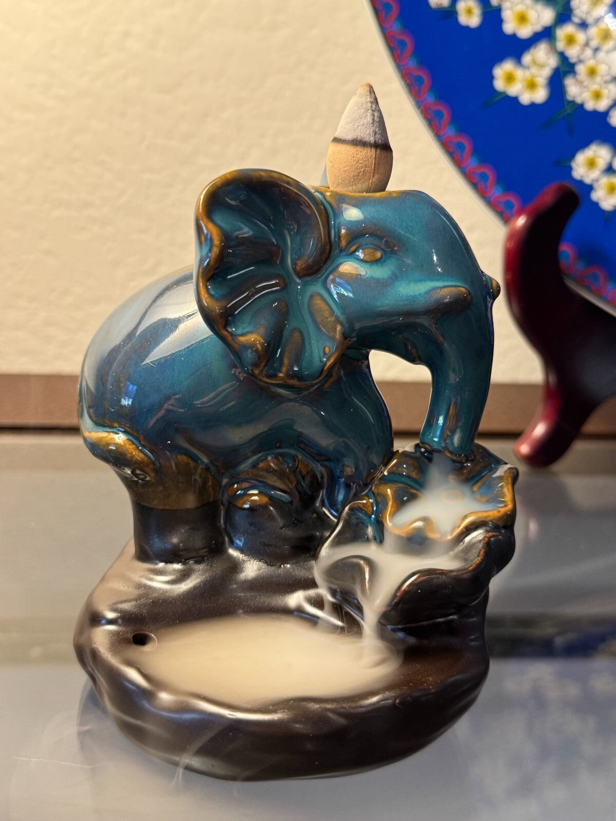 Handmade Ceramic Elephant Backflow Incense Burner Watefror Yoga And Meditation,