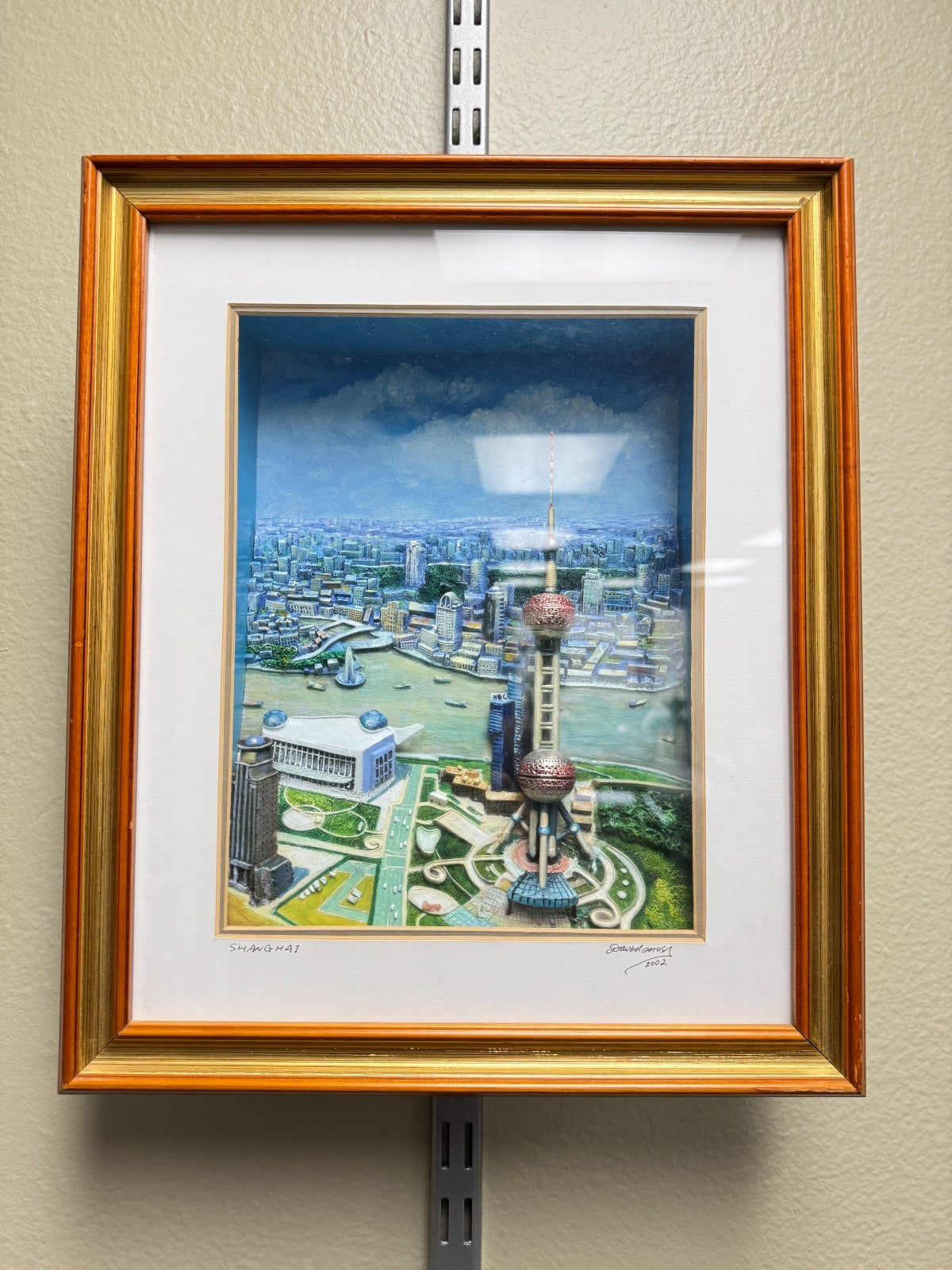 Shanghai Skyline 3D Relief Artwork  Oriental Pearl Tower  Signed David Amos 2002