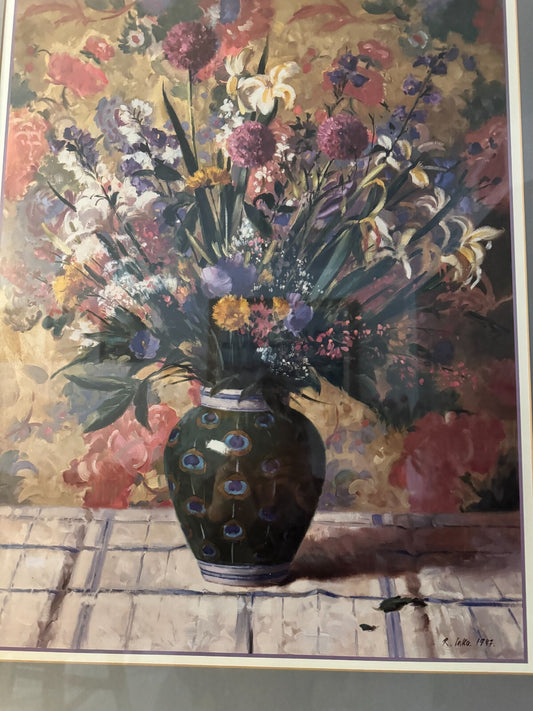Large Original Framed Print Still Life  by R. Laka 1987 Vintage  32''x27''