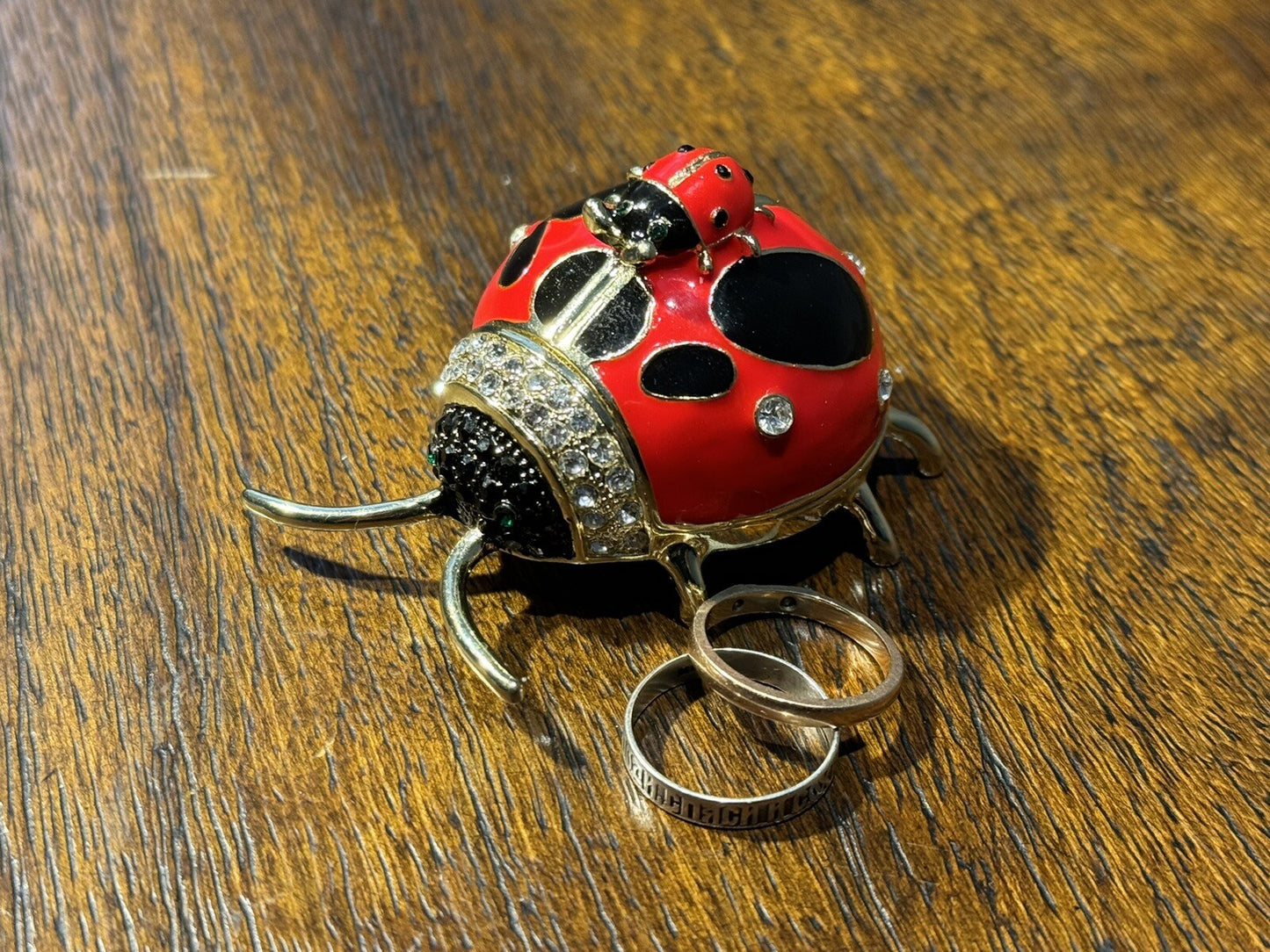 Elegant Ladybug Jewelry Box Sparkling Rhinestones Hidden Compartment Gift Decor