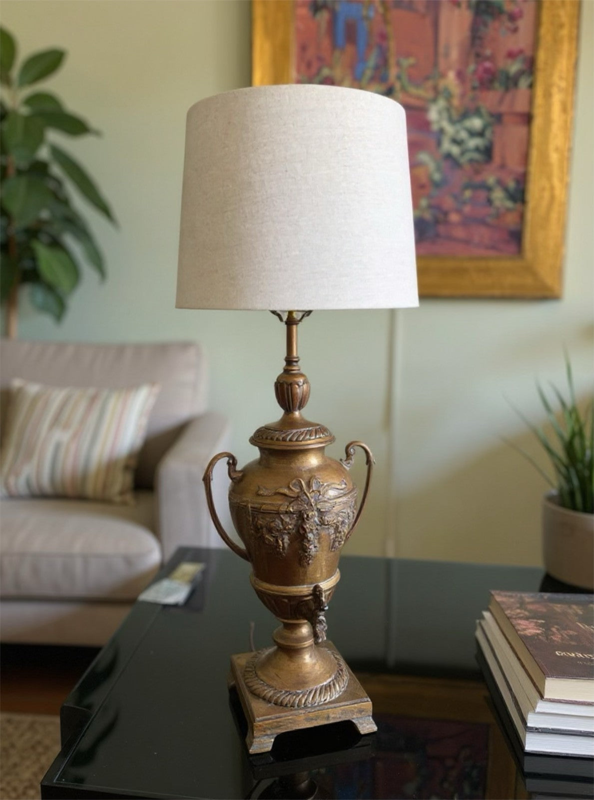 Vintage Bronze-Style Samovar Table Lamp with Spigot & Shade – 35” Tall